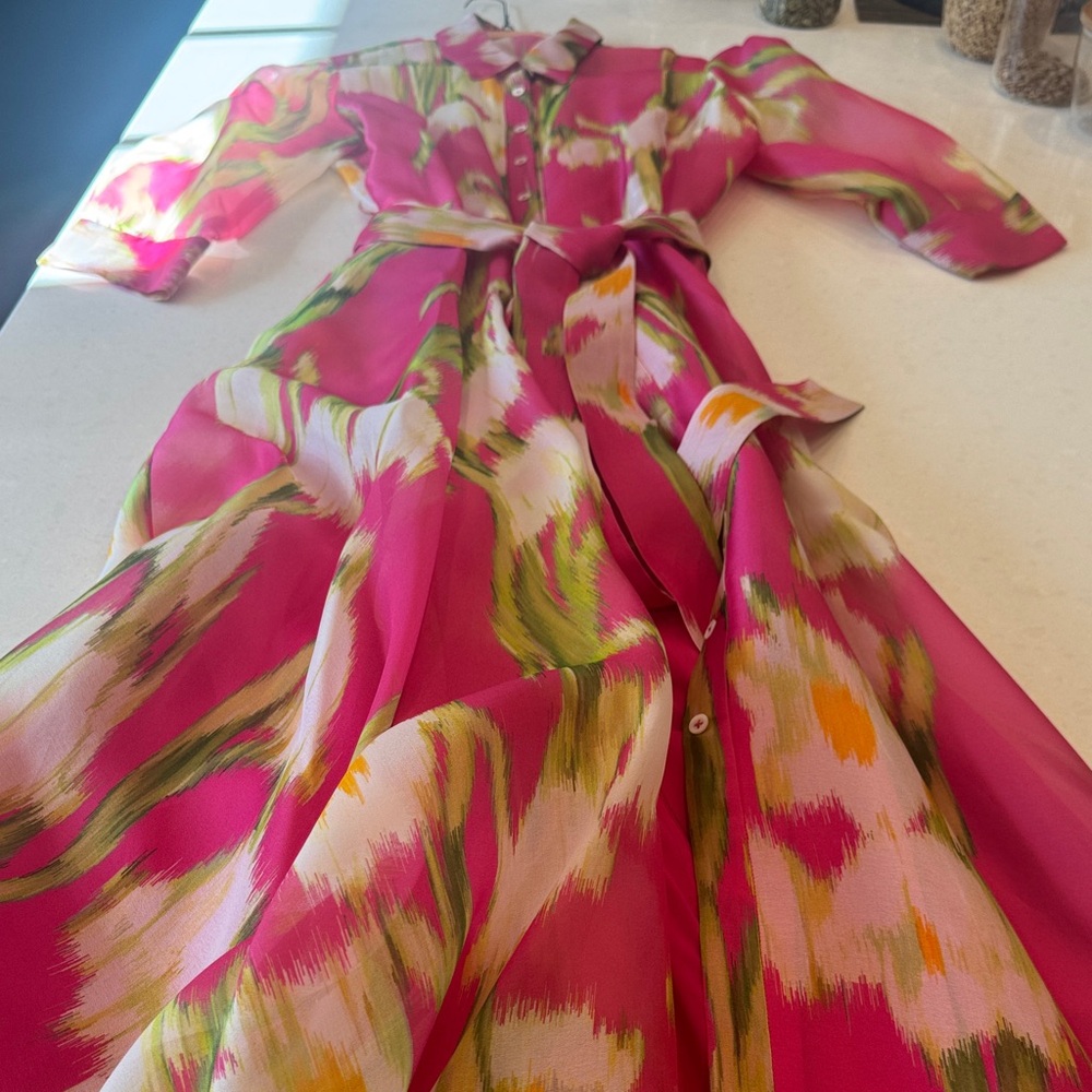 Carolina Herrera Pink and Green Long Sleeve Dress. Beautiful dry cleaned